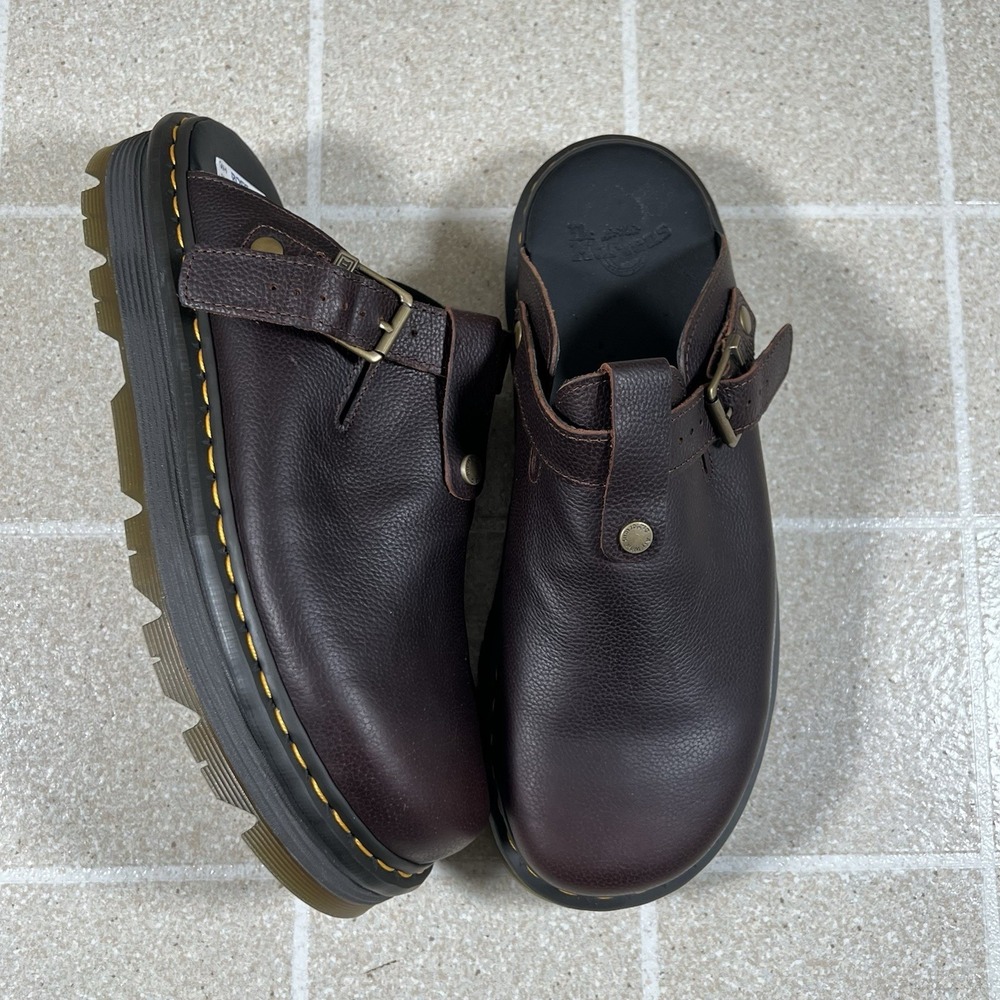 Dr. Martens Zebzag Rustique Brown Leather Platform Mules Men's Size 14 NEW